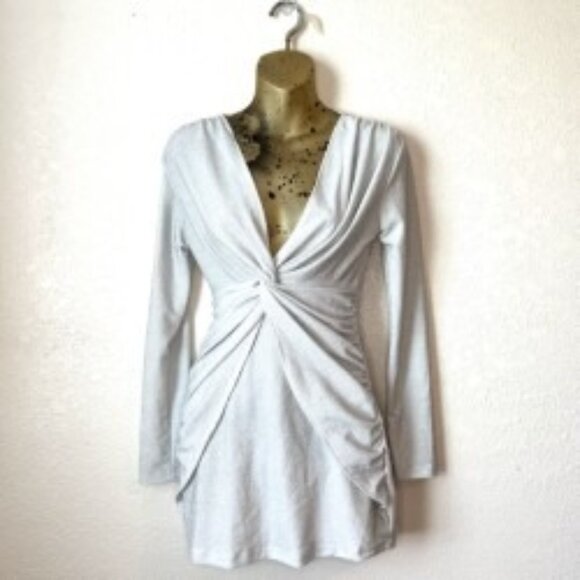 SHEIN Silver Metallic Twist Front Mini Dress | Birthday Party Night Out | Size S - Picture 1 of 4